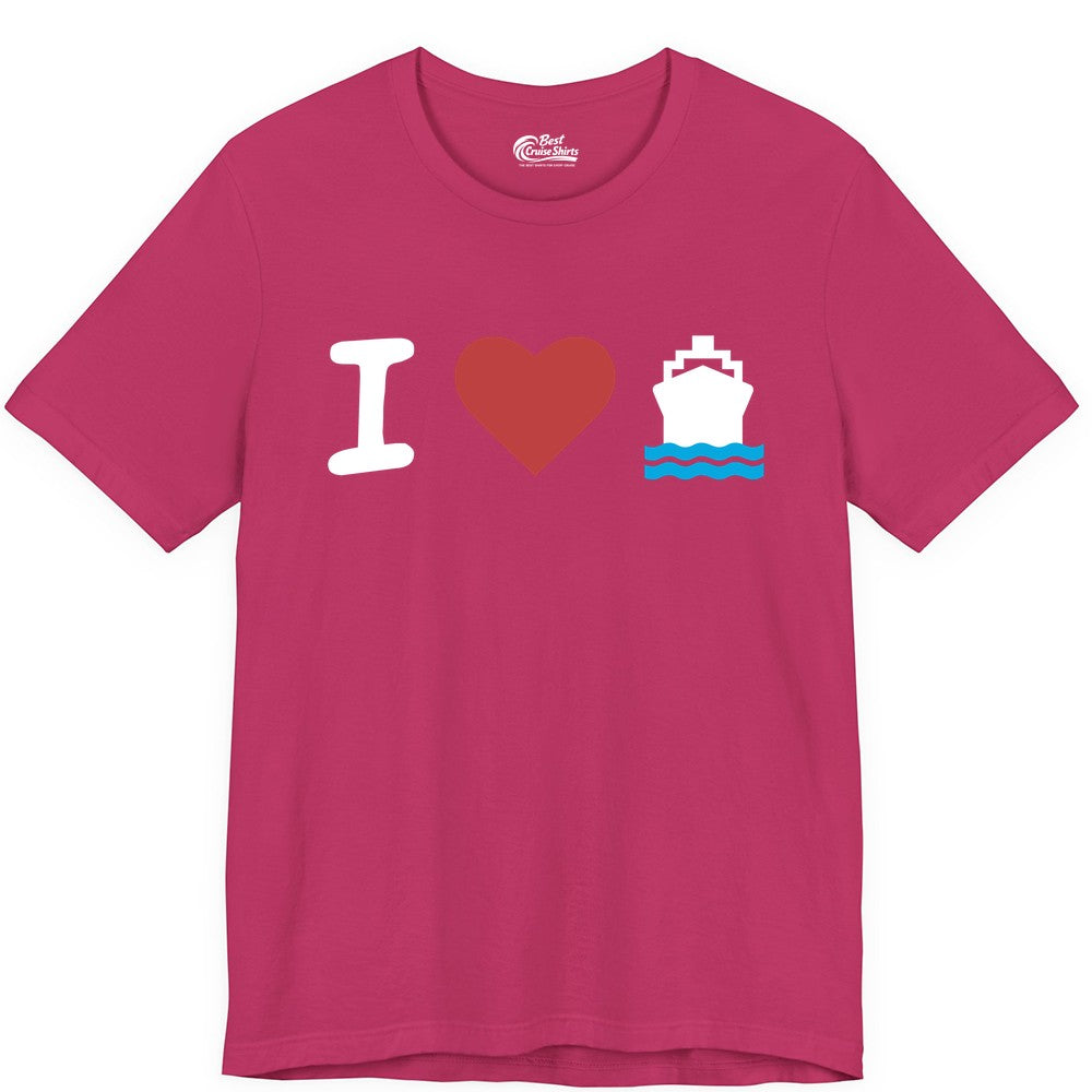 I Love Cruises Shirt - Funny Cruise Ship Shirt Gift for Cruise Lovers (Premium Tee) in Berry - I Love Cruises Bold Cruise Ship Graphic Shirt for Cruise Enthusiasts