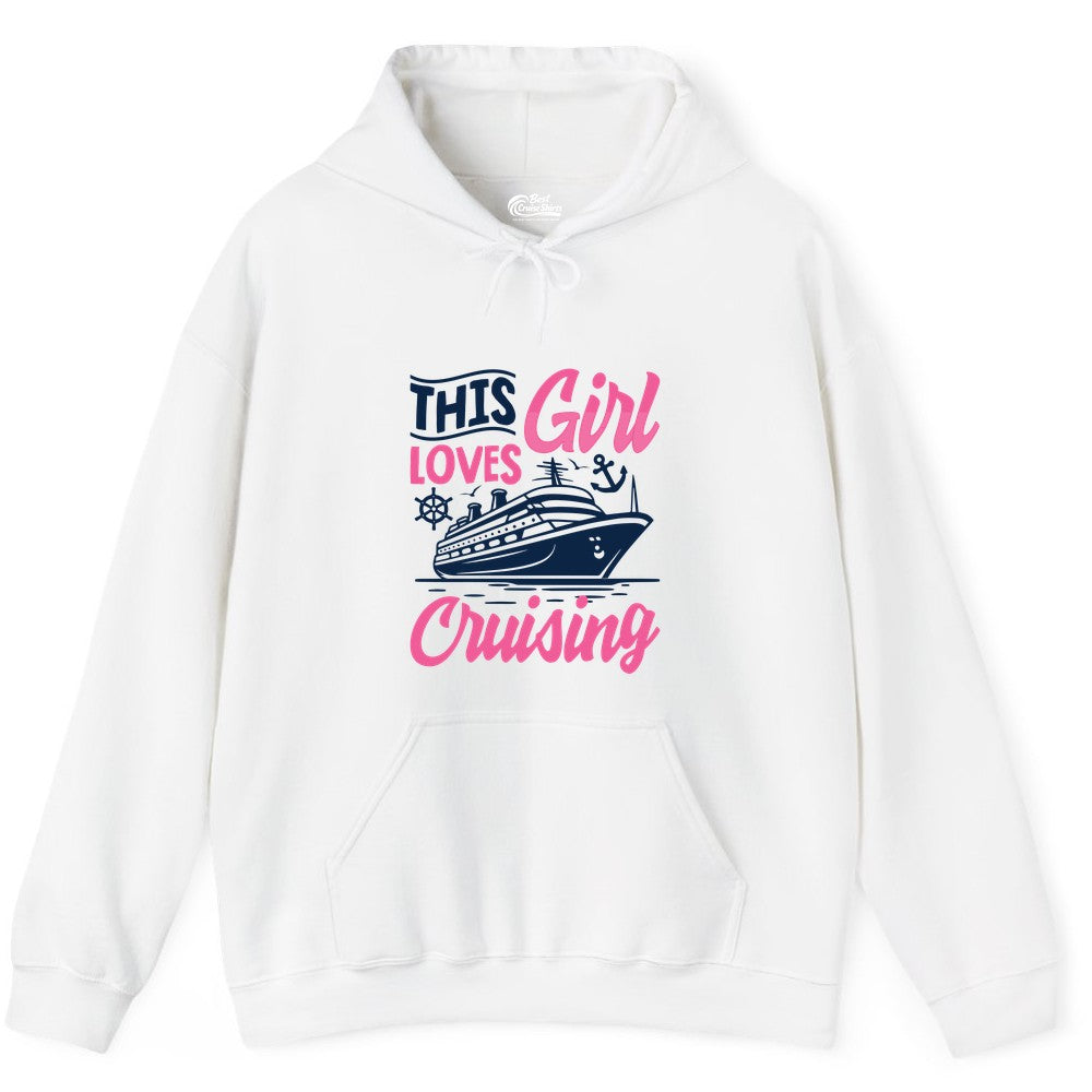 This Girl Loves Cruising Shirt - Fun Cruise Ship Gift for Girls (Hoodie) in White - This Girl Loves Cruising - Fun Cruise Ship Shirt With Pink Nautical Art