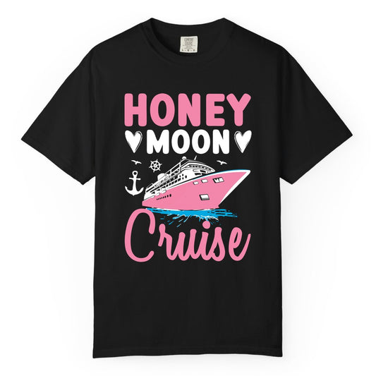 Honeymoon Cruise Shirt - Romantic Nautical Couple Vacation Outfit (Comfort Color) in Black - Honeymoon Cruise Shirt - Romantic Nautical Hearts Couple Apparel