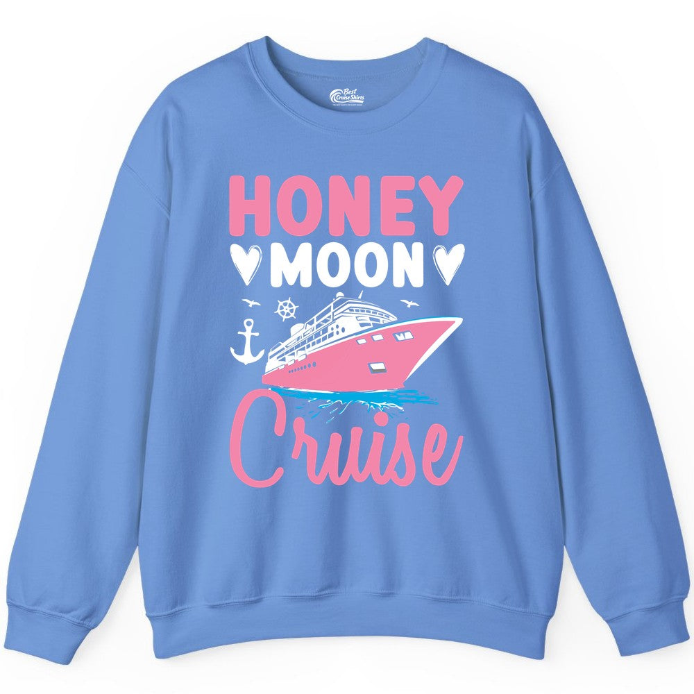 Honeymoon Cruise Shirt - Romantic Nautical Couple Vacation Outfit (Sweatshirt) in Carolina Blue - Honeymoon Cruise Shirt - Romantic Nautical Hearts Couple Apparel