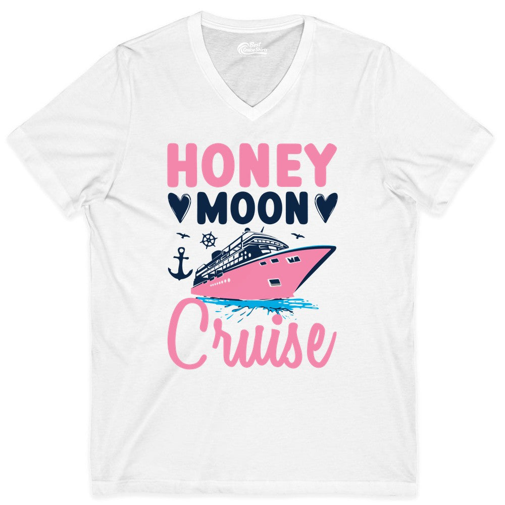 Honeymoon Cruise Shirt - Romantic Nautical Couple Vacation Outfit (V-Neck) in White - Honeymoon Cruise Shirt - Romantic Nautical Hearts Couple Apparel