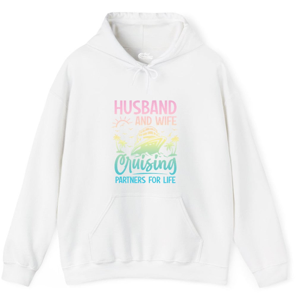 Husband and Wife Cruising Shirt - Romantic Tropical Cruise Apparel (Hoodie) in White - Husband and Wife Cruising Shirt - Romantic Tropical Sunset Partners