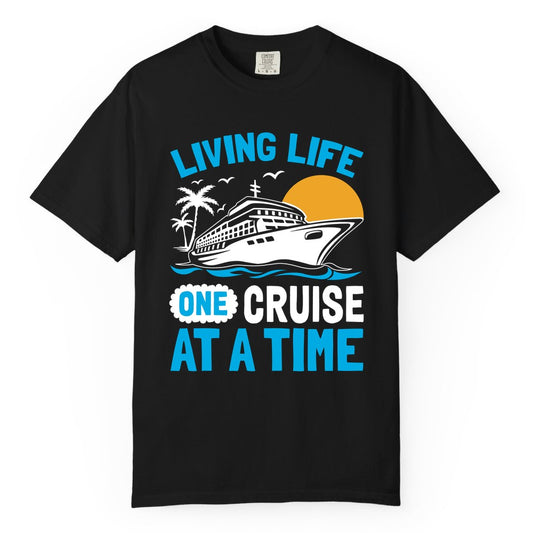 Cruise Life Shirt - Tropical Sunset Cruise Ship Vacation Tee (Comfort Color) in Black - Cruise Ship Tropical Sunset Shirt - Retro Palm Caribbean Vacation Tee