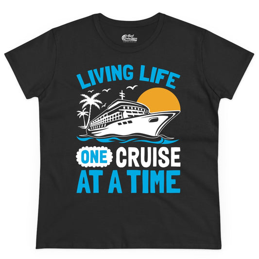 Cruise Life Shirt - Tropical Sunset Cruise Ship Vacation Tee (Ladies Tee) in Black - Cruise Ship Tropical Sunset Shirt - Retro Palm Caribbean Vacation Tee