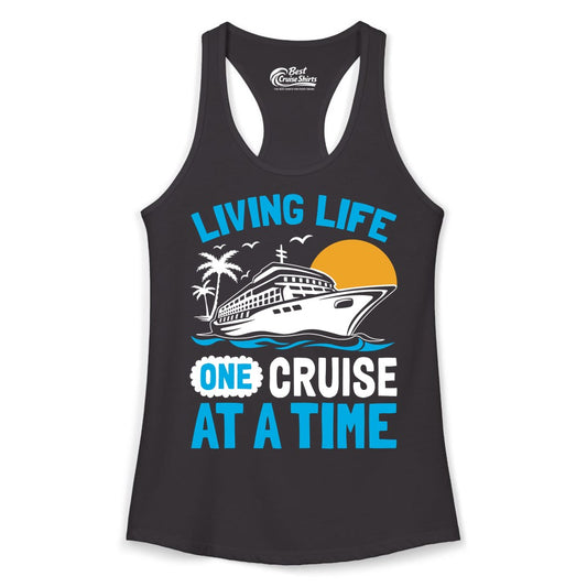 Cruise Life Shirt - Tropical Sunset Cruise Ship Vacation Tee (Ladies Tank) in Black - Cruise Ship Tropical Sunset Shirt - Retro Palm Caribbean Vacation Tee