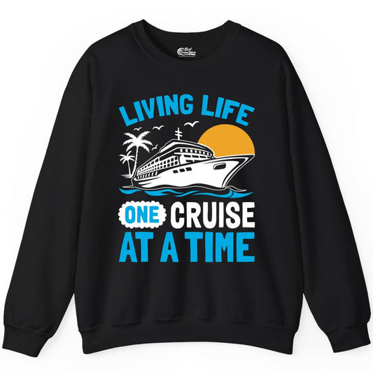 Cruise Life Shirt - Tropical Sunset Cruise Ship Vacation Tee (Sweatshirt) in Black - Cruise Ship Tropical Sunset Shirt - Retro Palm Caribbean Vacation Tee