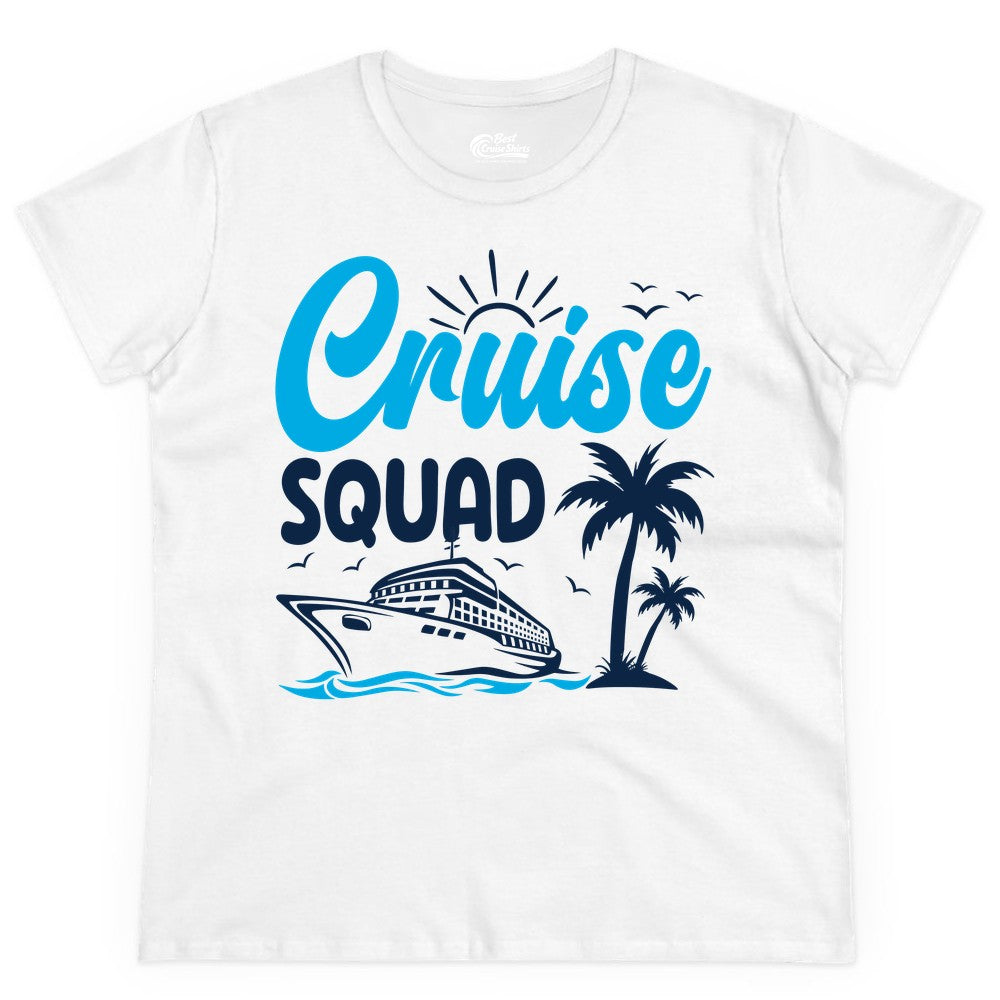 Cruise Squad Shirt - Tropical Group Cruise Tee for Caribbean Trips (Ladies Tee) in White - Cruise Squad Shirt - Tropical Group Vacation Nautical Island Design
