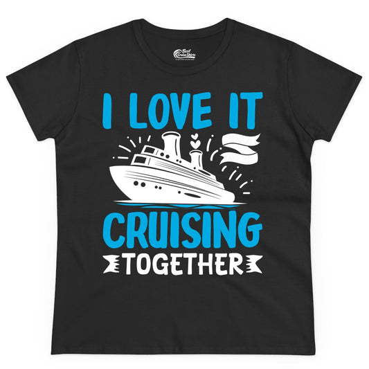 Cruising Together Shirt - Romantic Cruise Apparel for Couples (Ladies Tee) in Black - Romantic Cruise Ship Playful Hearts Cruising Together Shirt Design