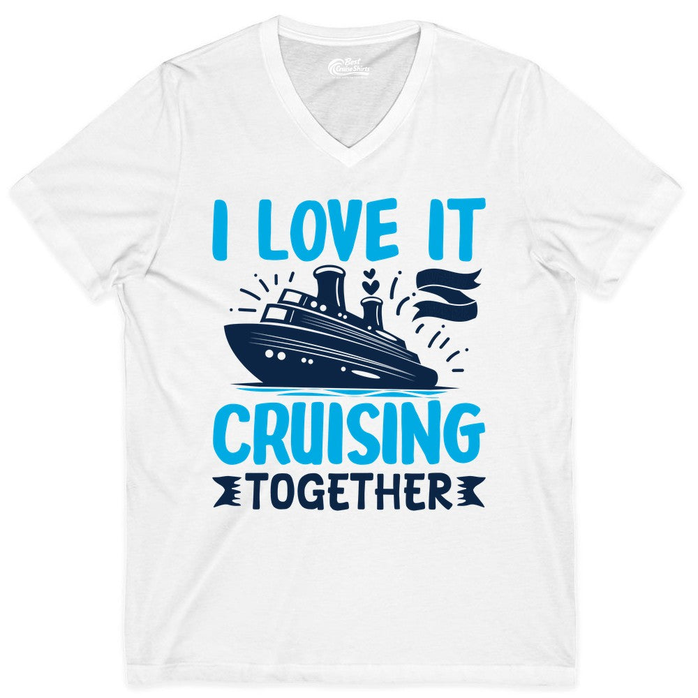 Cruising Together Shirt - Romantic Cruise Apparel for Couples (V-Neck) in White - Romantic Cruise Ship Playful Hearts Cruising Together Shirt Design