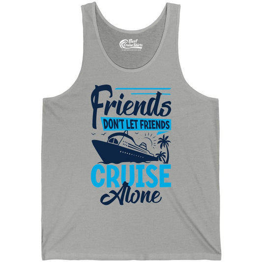 Friends Cruise Shirt - Fun Tropical Matching Cruise Group Tee (Tank Top) in Athletic Heather - Friends Cruise Shirt - Tropical Palm Trees and Cruise Ship Vacation
