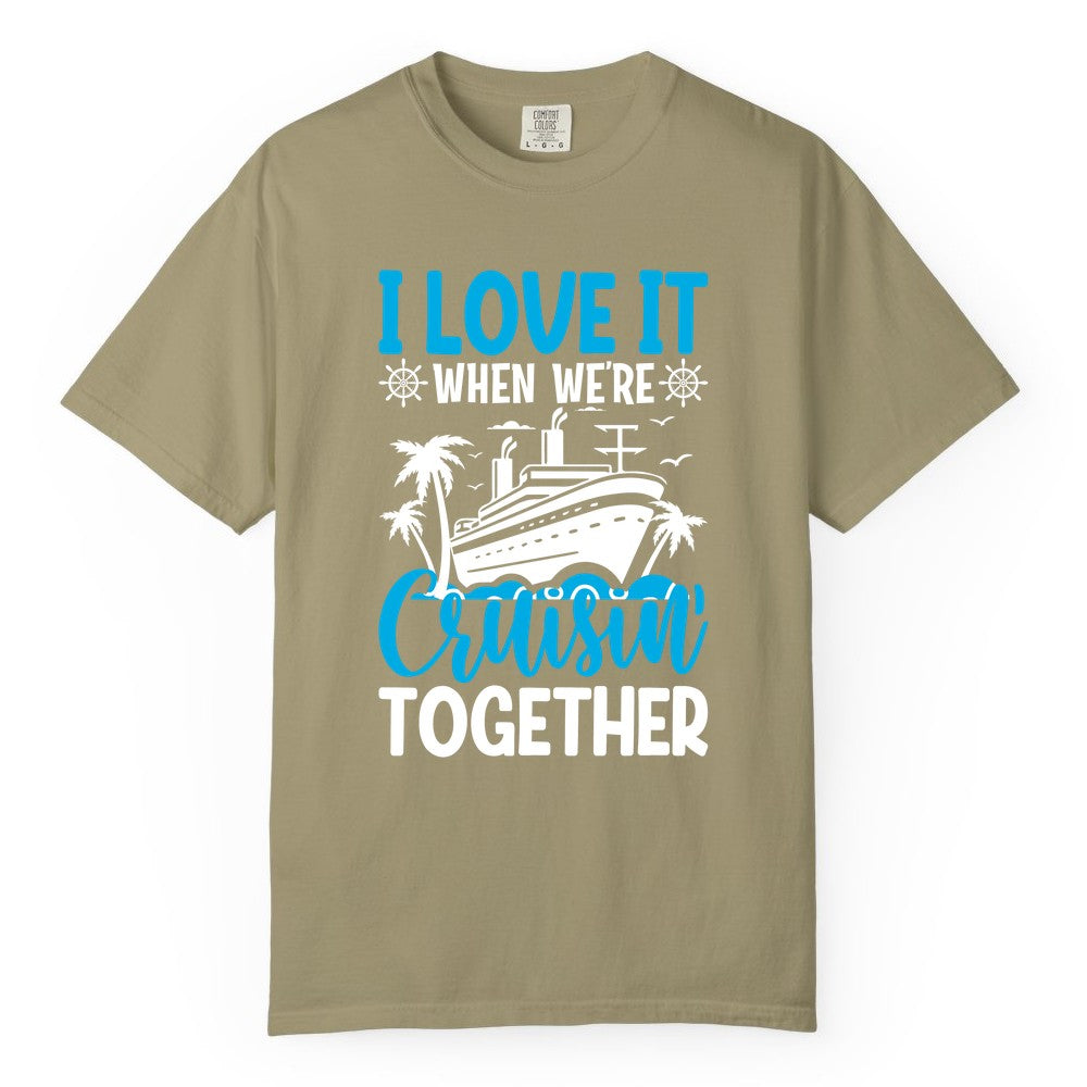 Cruising Together Shirt - Family Cruise Vacation Apparel for Groups (Comfort Color) in Khaki - Cruisin Together Shirt - Cruise Ship Palm Trees Nautical Group Tee