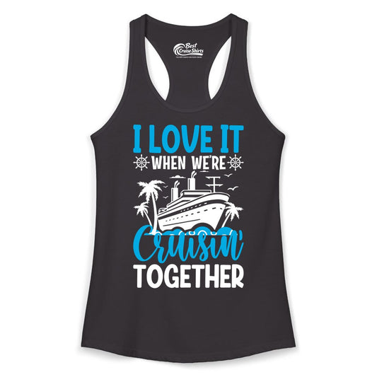 Cruising Together Shirt - Family Cruise Vacation Apparel for Groups (Ladies Tank) in Black - Cruisin Together Shirt - Cruise Ship Palm Trees Nautical Group Tee