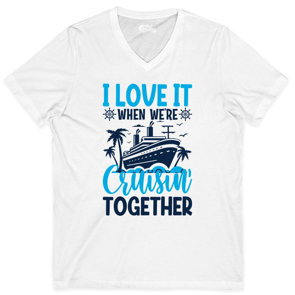 Cruising Together Shirt - Family Cruise Vacation Apparel for Groups (V-Neck) in White - Cruisin Together Shirt - Cruise Ship Palm Trees Nautical Group Tee