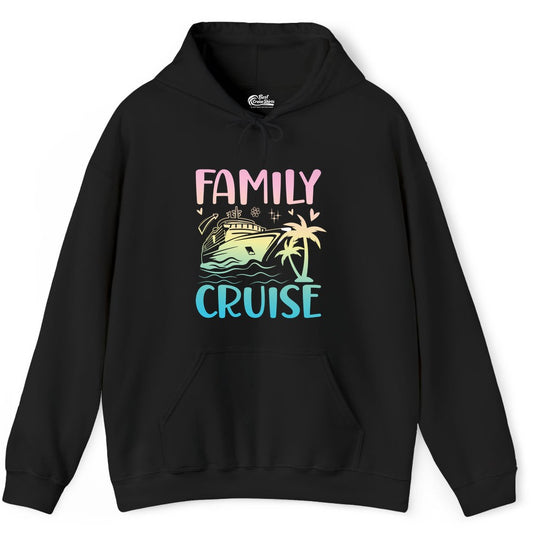 Family Cruise Shirt - Tropical Cruise Vacation Tee for Group Trips (Hoodie) in Black - Family Cruise Shirt - Tropical Beach and Cruise Ship Pastel Design