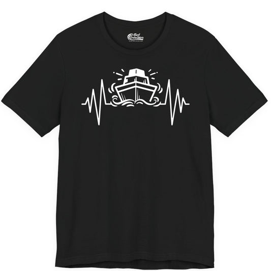 Cruise Heartbeat Shirt - Minimalist Ship Line Art Nautical Gift (Premium Tee) in Black - Cruise Ship Heartbeat Line Minimalist Nautical Shirt for Enthusiasts