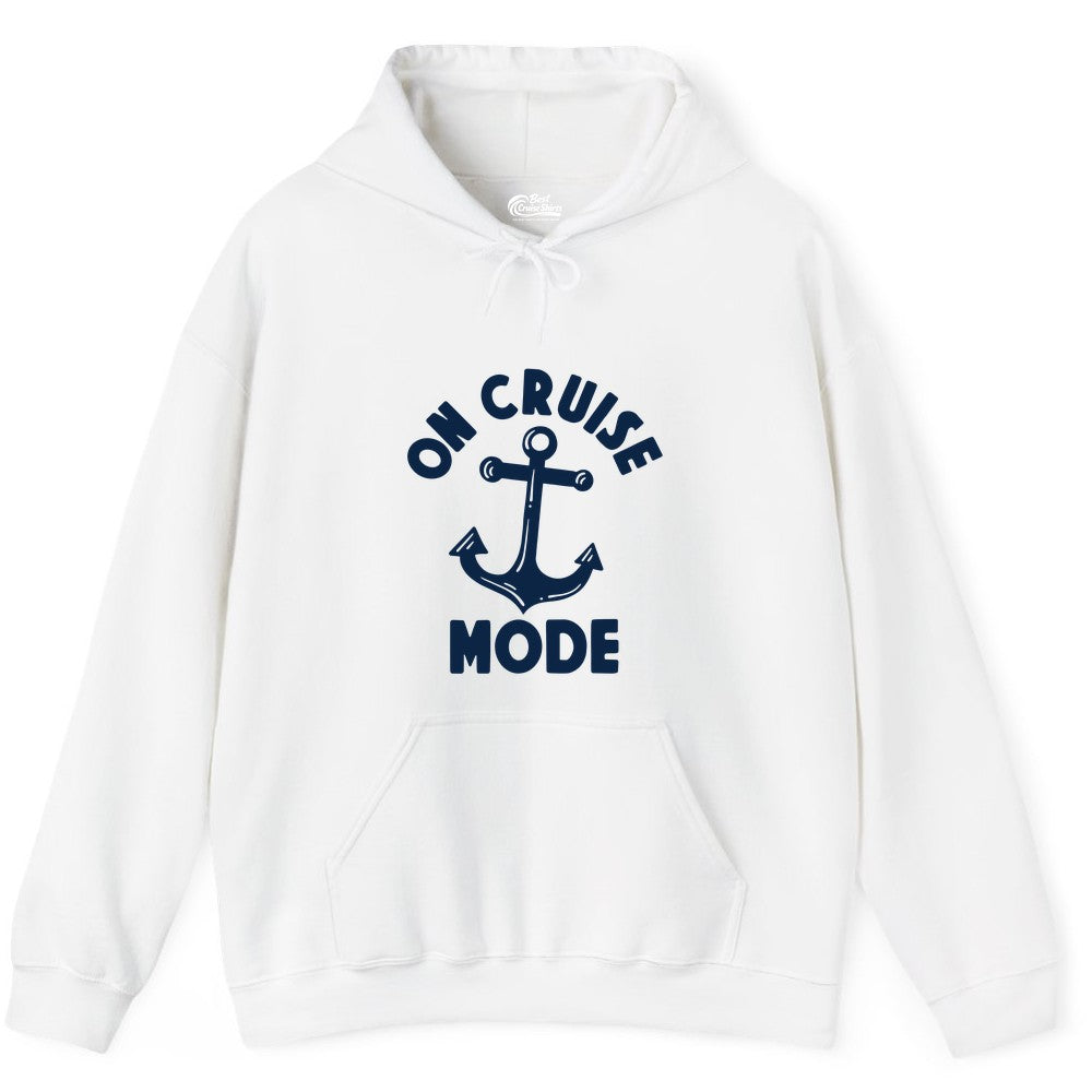 On Cruise Mode Shirt - Nautical Vacation Tee with Anchor Graphic (Hoodie) in White - On Cruise Mode Nautical Anchor Shirt - Bold Funny Cruise Apparel