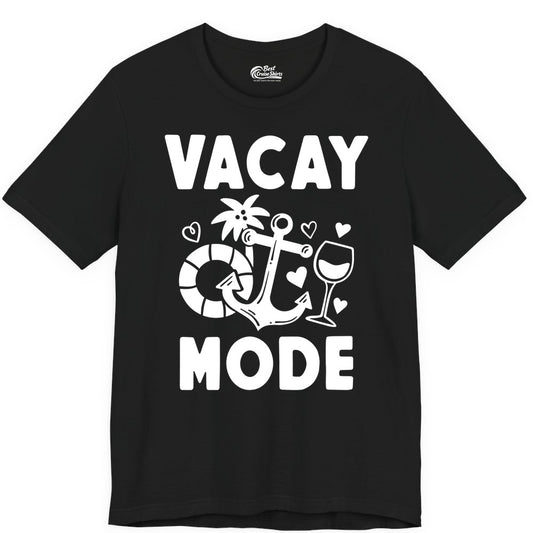 Vacay Mode Shirt - Cruise Vacation Top for Summer Getaways (Premium Tee) in Black - Vacay Mode Cruise Shirt - Anchor Palm Wine Lifebuoy Tropical Art Tee