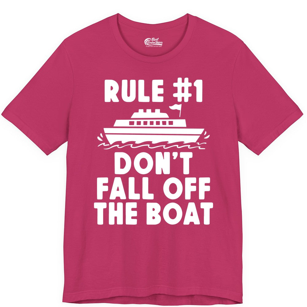 Funny Cruise Shirt - Humorous Cruise Rule Tee for Vacation Trips (Premium Tee) in Berry - Rule Number One Don’t Fall Off The Boat Funny Cruise Shirt