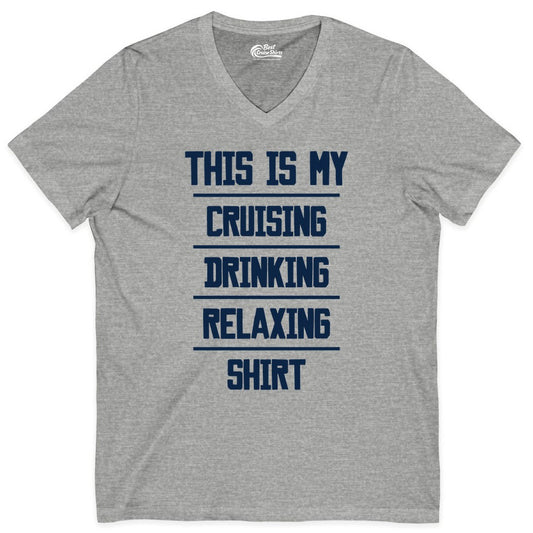 Cruise Drinking Shirt - Funny Relaxing Cruise Vacation Shirt for Adults (V-Neck) in Athletic Heather - This Is My Cruising Drinking Relaxing Shirt Funny Cruise Tee