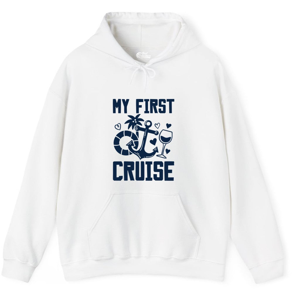 My First Cruise Shirt - Cruise Vacation Apparel for First Timers (Hoodie) in White - My First Cruise Shirt - Bold Nautical Icons Celebration Tee