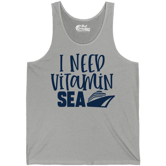 Vitamin Sea Cruise Shirt - Funny Cruise Vacation Apparel for Travelers (Tank Top) in Athletic Heather - I Need Vitamin Sea Cruise Ship Funny Nautical Vacation Shirt