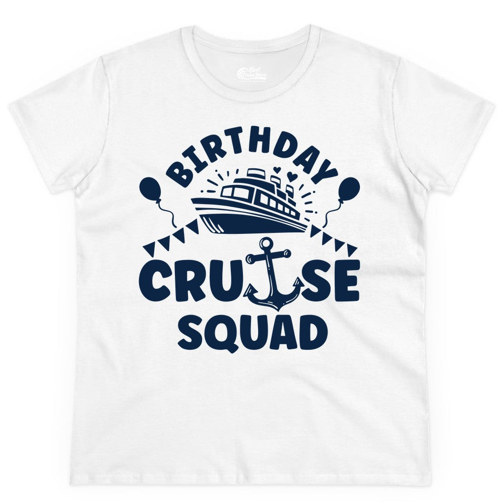 Birthday Cruise Squad Shirt - Fun Nautical Group Celebration Tee (Ladies Tee) in White - Birthday Cruise Squad Shirt - Nautical Party Celebration Tee Design