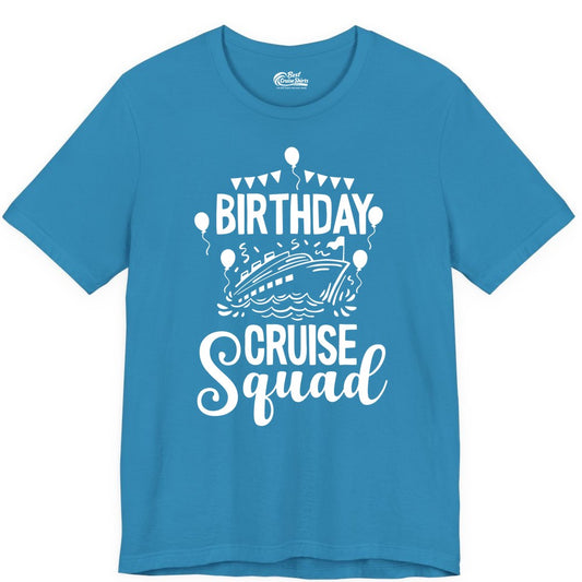 Birthday Cruise Shirt for Groups - Fun Cruise Squad Celebration Tee (Premium Tee) in Aqua - Birthday Cruise Squad Shirt - Fun Balloons and Banner Group Design