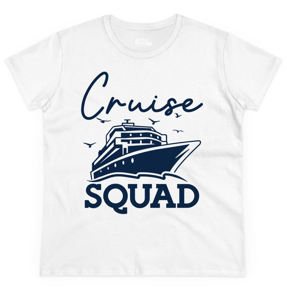Cruise Squad Shirt - Group Cruise Shirts for Family Vacations (Ladies Tee) in White - Cruise Squad Group Travel Shirt Bold Ship Family Friends Tee