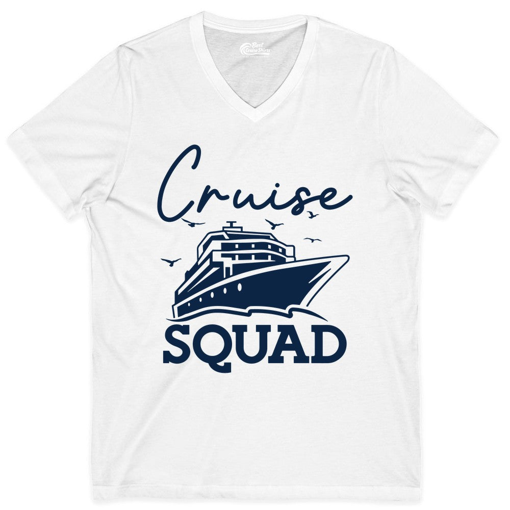 Cruise Squad Shirt - Group Cruise Shirts for Family Vacations (V-Neck) in White - Cruise Squad Group Travel Shirt Bold Ship Family Friends Tee