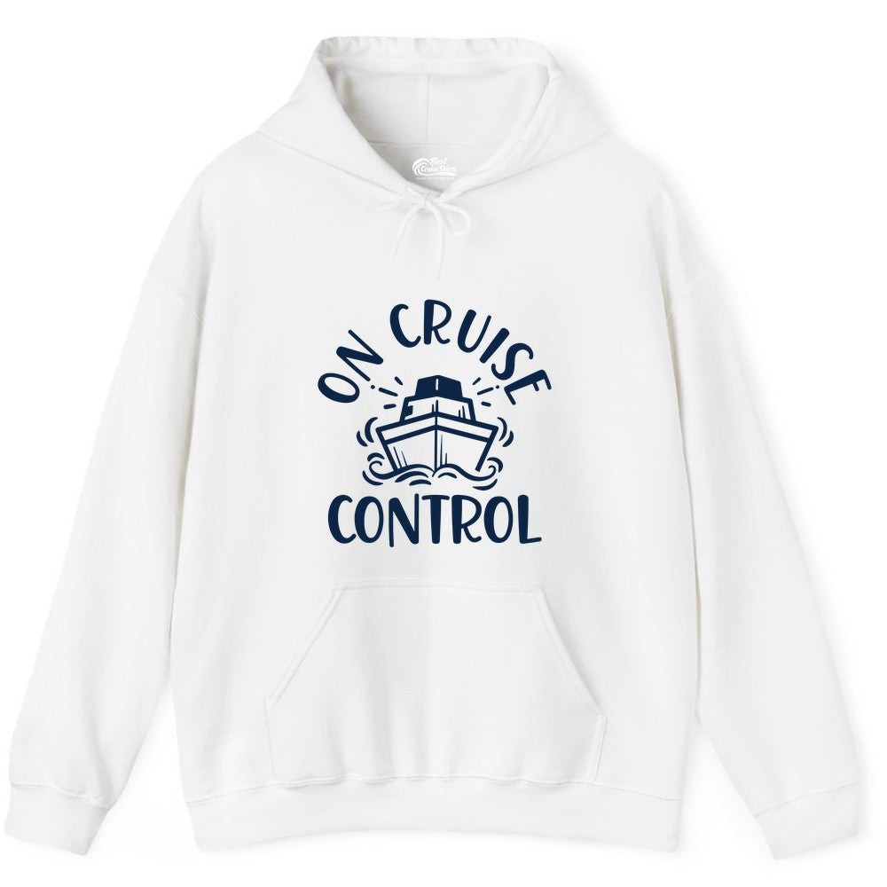 On Cruise Control Shirt - Funny Cruise Vacation Nautical Boat Tee (Hoodie) in White - On Cruise Control Nautical Humor Shirt with Bold Ship and Waves