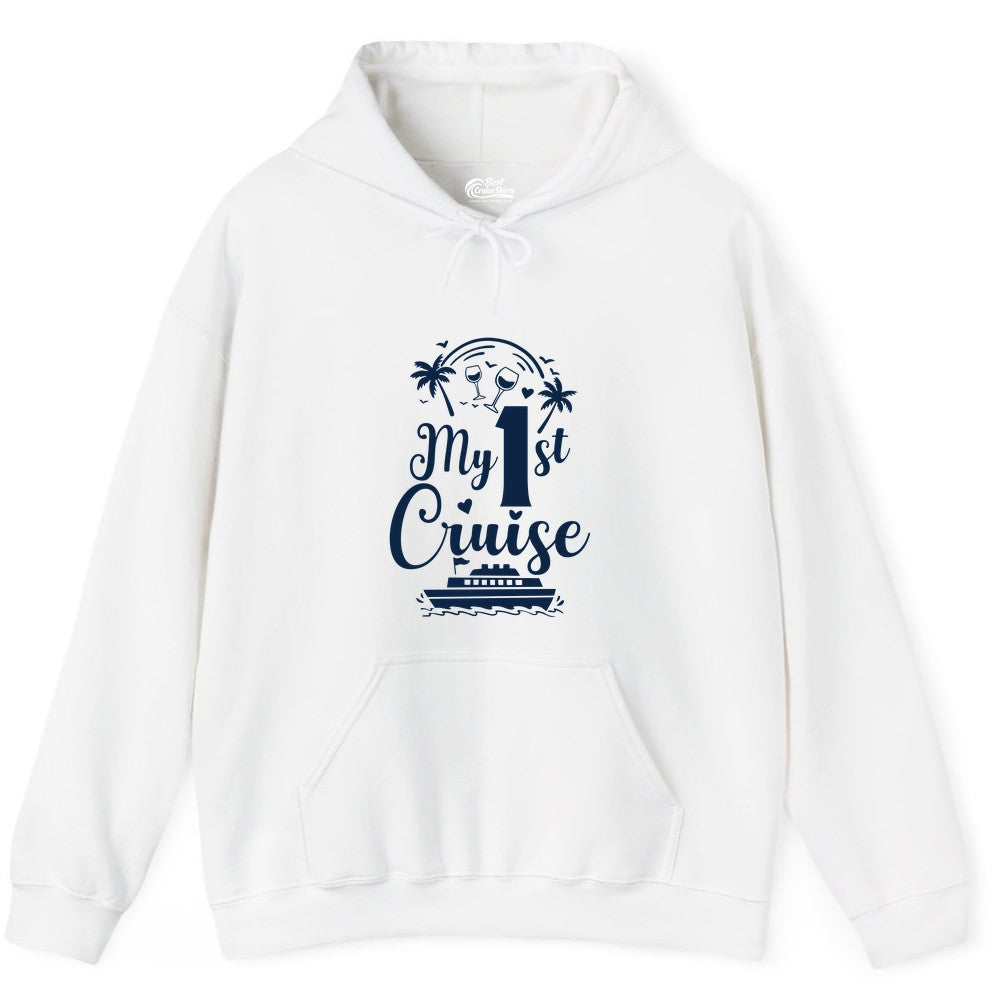 My First Cruise Shirt - Tropical Cruise Vacation Party Apparel (Hoodie) in White - My First Cruise Shirt - Palm Trees Wine Glasses Tropical Party Design