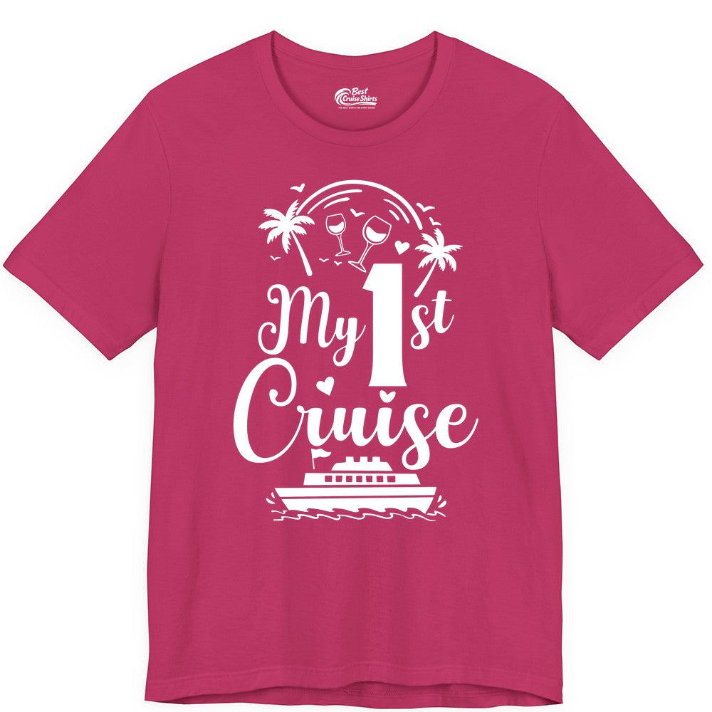 My First Cruise Shirt - Tropical Cruise Vacation Party Apparel (Premium Tee) in Berry - My First Cruise Shirt - Palm Trees Wine Glasses Tropical Party Design