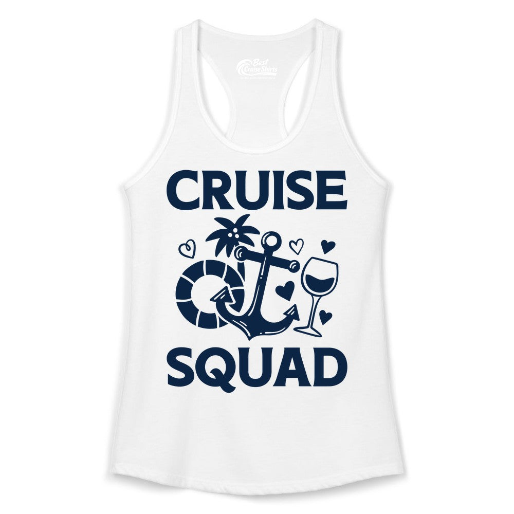 Cruise Squad Shirt - Funny Cruise Group Shirt for Vacation Parties (Ladies Tank) in White - Cruise Squad Shirt - Fun Nautical Anchor Wine Glass Group Party Tee