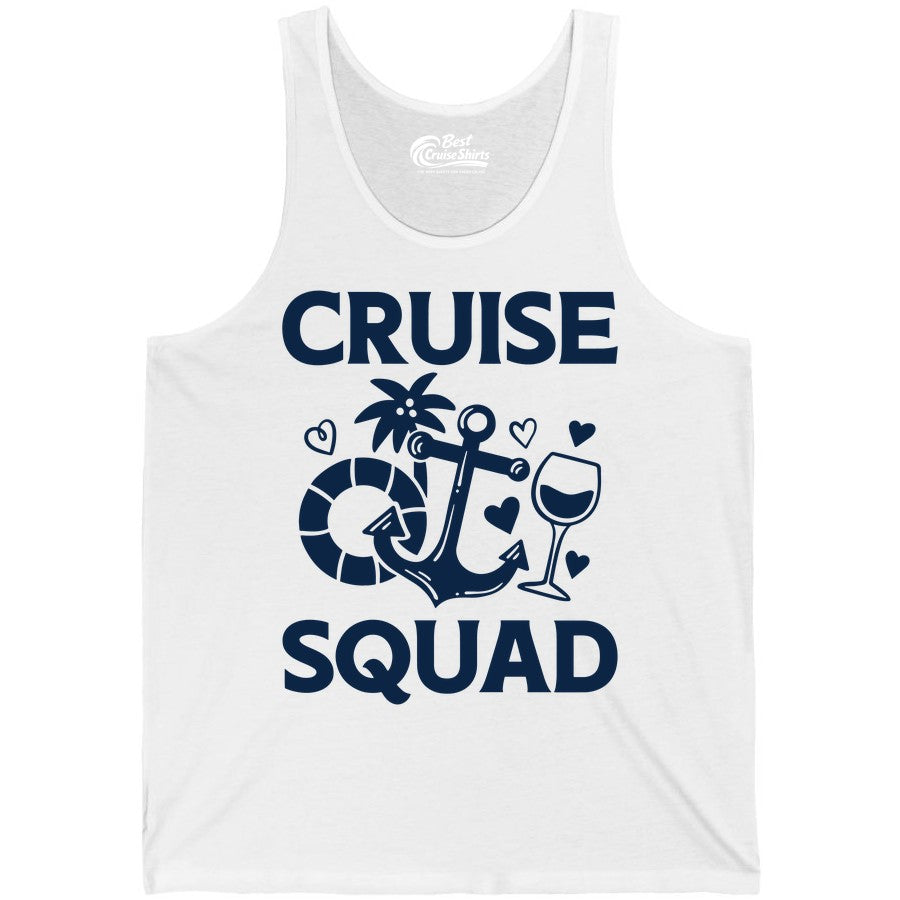 Cruise Squad Shirt - Funny Cruise Group Shirt for Vacation Parties (Tank Top) in White - Cruise Squad Shirt - Fun Nautical Anchor Wine Glass Group Party Tee