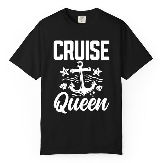 Cruise Queen Shirt - Nautical Anchor & Starfish Fun Cruise Shirt (Comfort Color) in Black - Cruise Queen Shirt - Nautical Anchor and Starfish Graphic Tee