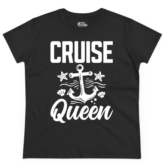 Cruise Queen Shirt - Nautical Anchor & Starfish Fun Cruise Shirt (Ladies Tee) in Black - Cruise Queen Shirt - Nautical Anchor and Starfish Graphic Tee