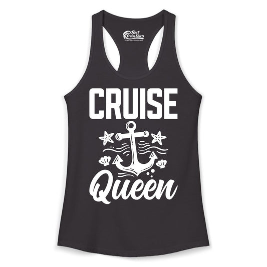 Cruise Queen Shirt - Nautical Anchor & Starfish Fun Cruise Shirt (Ladies Tank) in Black - Cruise Queen Shirt - Nautical Anchor and Starfish Graphic Tee