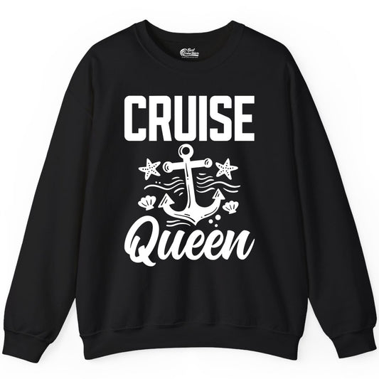 Cruise Queen Shirt - Nautical Anchor & Starfish Fun Cruise Shirt (Sweatshirt) in Black - Cruise Queen Shirt - Nautical Anchor and Starfish Graphic Tee