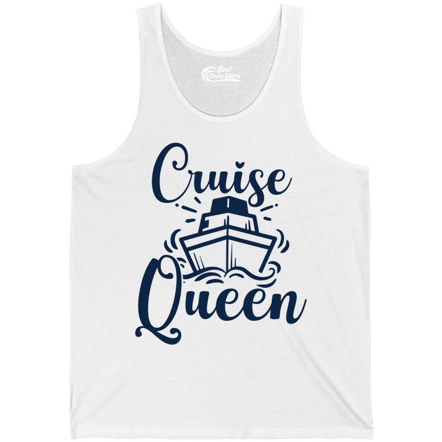 Cruise Queen Shirt - Girls Cruise Top for Nautical Vacations & Trips (Tank Top) in White - Cruise Queen Shirt - Nautical Ladies Getaway Bold Cruise Ship Design