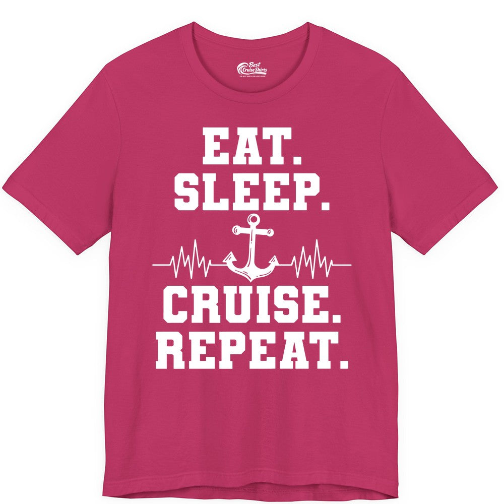 Eat Sleep Cruise Repeat Shirt - Nautical Cruise Shirt for Travelers (Premium Tee) in Berry - Eat Sleep Cruise Repeat Shirt - Anchor Heartbeat Nautical Design