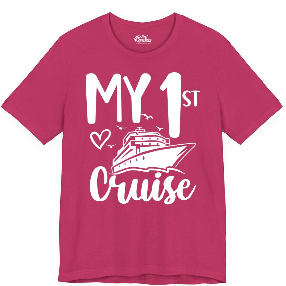My First Cruise Shirt - Cruise Trip Shirt for First Time Cruisers (Premium Tee) in Berry - My First Cruise Shirt - Playful Lettering with Ship Heart Seagulls
