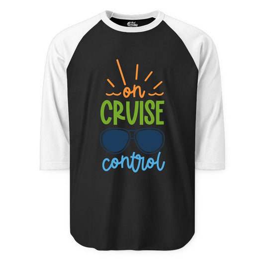 On Cruise Control Shirt - Fun Cruise Ship Apparel for Vacationers (Raglan) in BlackWhite - On Cruise Control Shirt - Bold Sunglasses Vacation Relaxation Design
