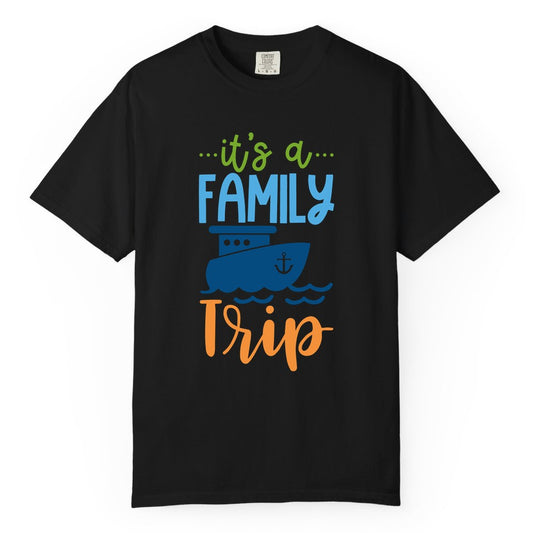 Family Cruise Shirts - Fun Matching Outfits for Family Trip Cruise (Comfort Color) in Black - Family Cruise Trip Matching Shirts - Fun Ship Illustration Design