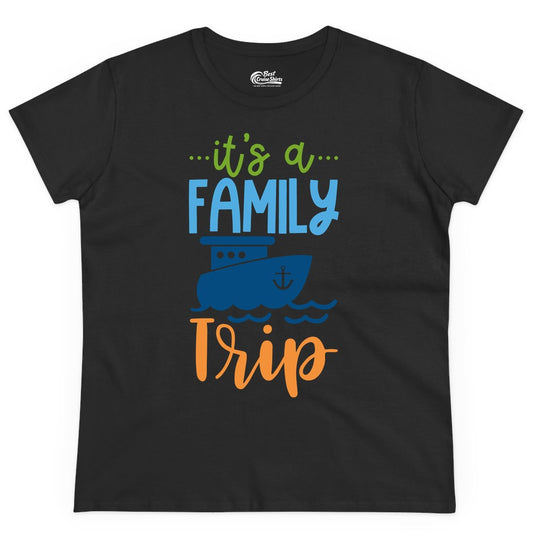 Family Cruise Shirts - Fun Matching Outfits for Family Trip Cruise (Ladies Tee) in Black - Family Cruise Trip Matching Shirts - Fun Ship Illustration Design