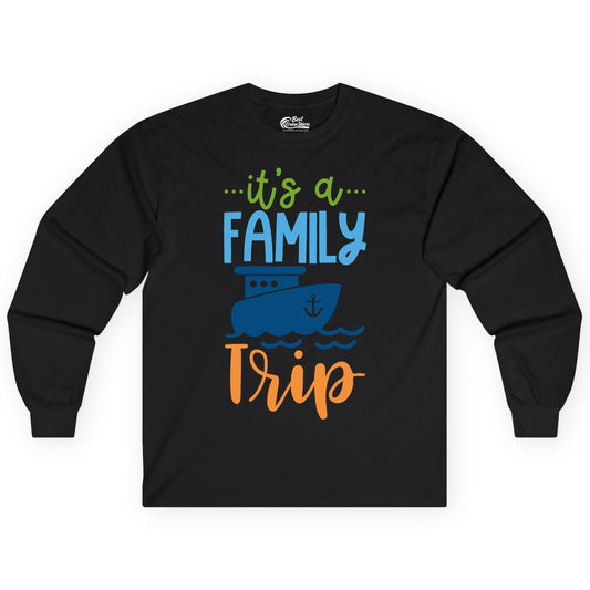 Family Cruise Shirts - Fun Matching Outfits for Family Trip Cruise (Long Sleeve) in Black - Family Cruise Trip Matching Shirts - Fun Ship Illustration Design