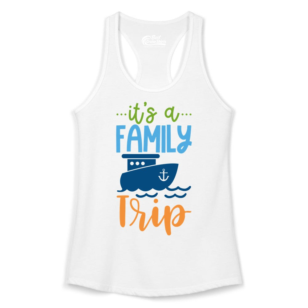 Family Cruise Shirts - Fun Matching Outfits for Family Trip Cruise (Ladies Tank) in White - Family Cruise Trip Matching Shirts - Fun Ship Illustration Design