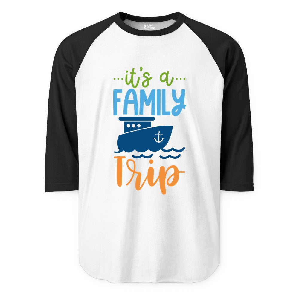 Family Cruise Shirts - Fun Matching Outfits for Family Trip Cruise (Raglan) in WhiteBlack - Family Cruise Trip Matching Shirts - Fun Ship Illustration Design
