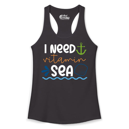 I Need Vitamin Sea Shirt - Nautical Beach Lover Summer Apparel (Ladies Tank) in Black - I Need Vitamin Sea Shirt - Nautical Beach Lover Summer Graphic Tee
