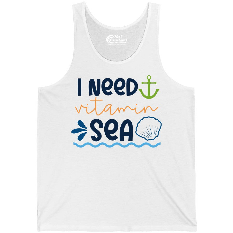 I Need Vitamin Sea Shirt - Nautical Beach Lover Summer Apparel (Tank Top) in White - I Need Vitamin Sea Shirt - Nautical Beach Lover Summer Graphic Tee