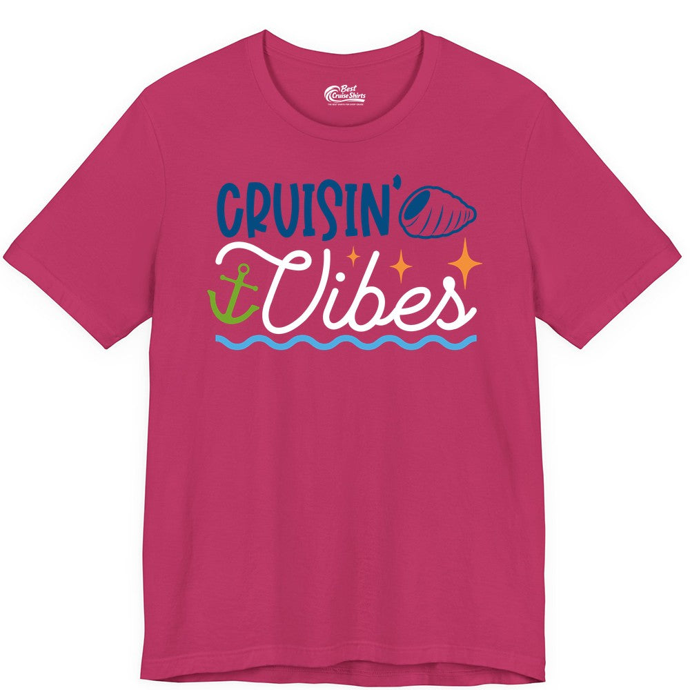 Cruisin Vibes Shirt - Nautical Cruise Apparel for Vacation Getaways (Premium Tee) in Berry - Cruisin Vibes Shirt - Playful Nautical Cruise Vacation Design